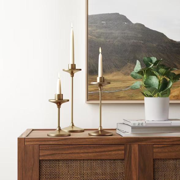 11" x 4" Set of 3 Tapers Cast Aluminum Candle Holder with Brass Finish Gold - Threshold&#... | Target