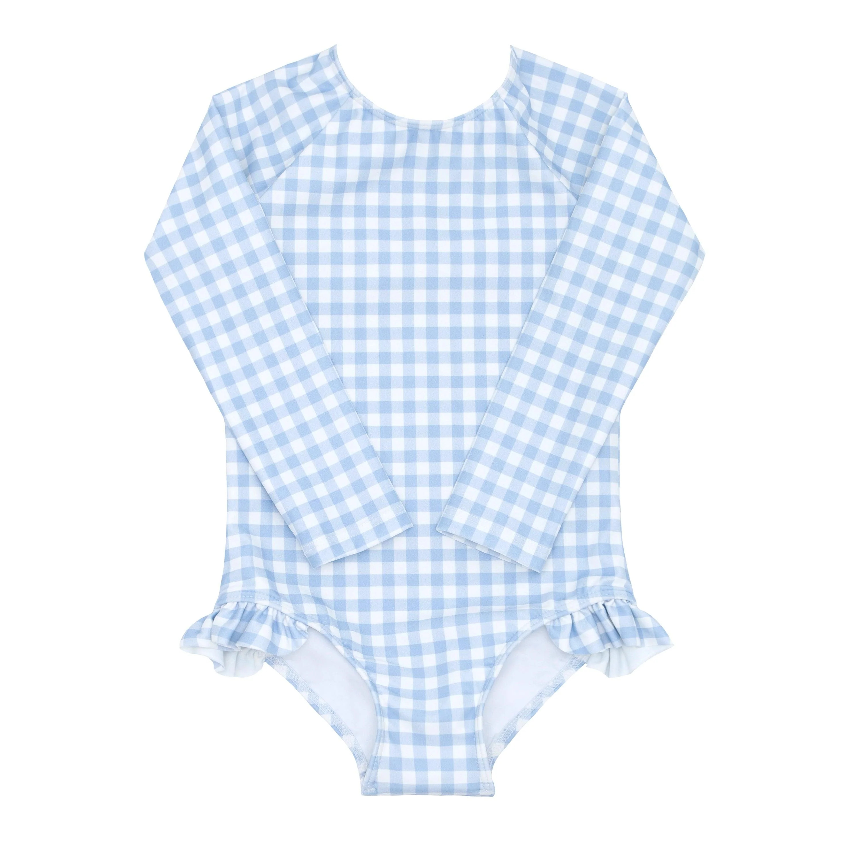 girls oasis blue gingham rashguard one piece | Minnow