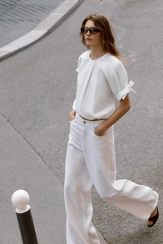 PUFF SLEEVE TOP WITH BOWS | Zara UK