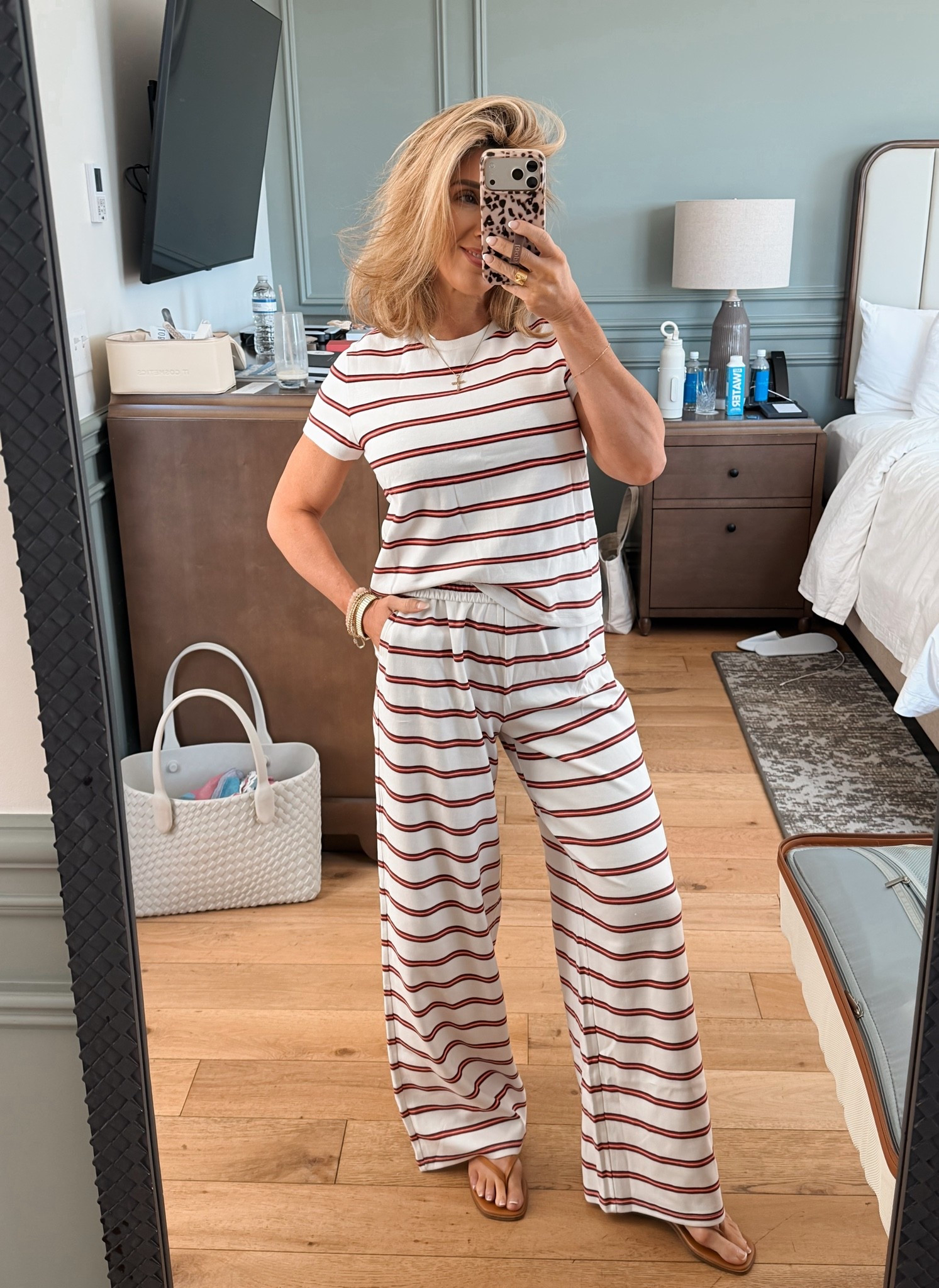 Wearing this relaxed wide leg pants set to travel back home today. So soft and comfortable. 💯

Fall outfits women over 50, stripe tee, stripe lounge pants, loungewear, activewear sets, travel outfits, casual fall outfits

#LTKdayinmylife #LTKootd #LTKActive