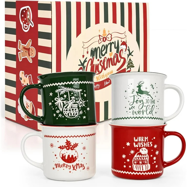 Gingprous Christmas Mugs Set of 4, Christmas Coffee Mug with Festival Design, Christmas Gifts for... | Walmart (US)