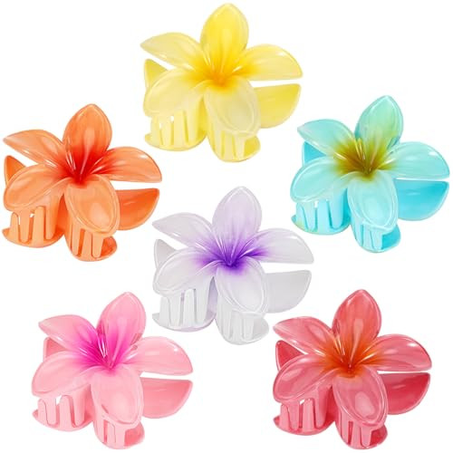 ANEESAA Hawaiian Flower Hair Claw Clips, Large for Thin/Thick Hair, Preppy Style, Hawaii Hair Accessories, Gifts for Women Girls (6pcs) | Amazon (US)