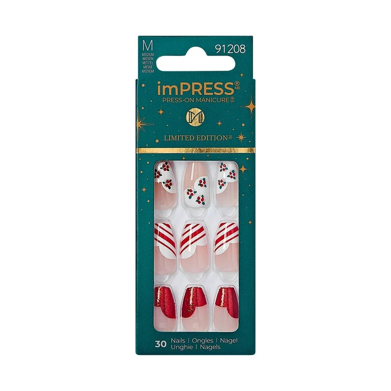 imPRESS Holiday Press-On Nails, Heartfelt, White, Medium Length, Coffin Shape, 30 Ct. | Walmart (US)