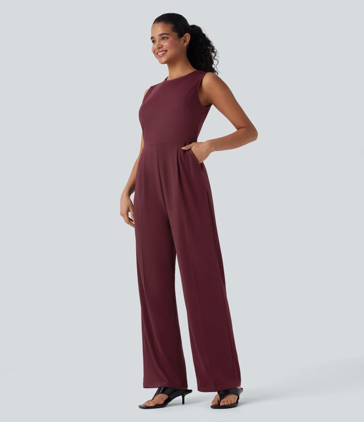 Women’s SculptKnit Sleeveless Zipper Work Jumpsuit with Pockets - Halara | HALARA