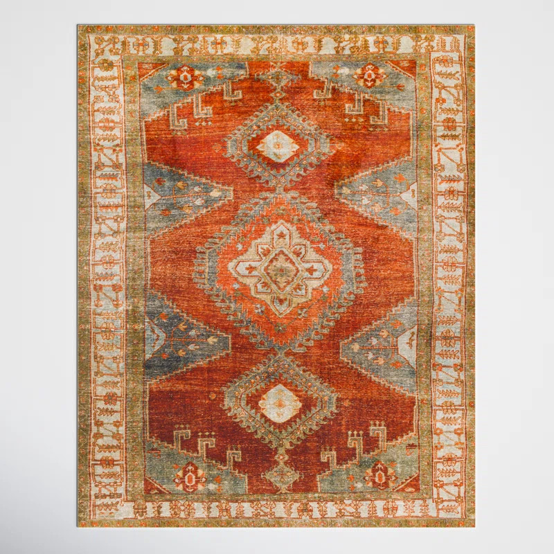 Mags Machine Washable Oriental Burnt Orange/Orange Area Rug | Wayfair North America