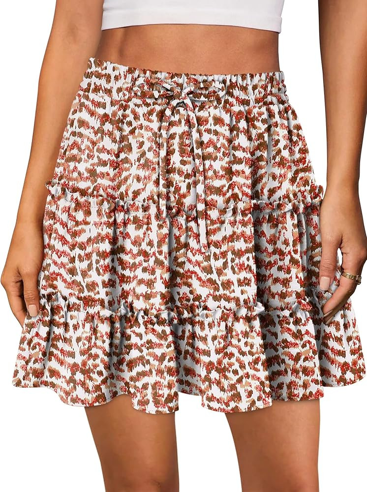 onlypuff Women's Boho Mini Skorts Flowy Butterfly Short Elastic High Waist Ruffle Tiered Skirts S... | Amazon (US)
