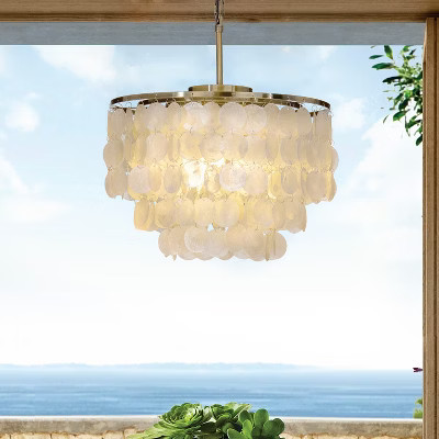 ALOADECOR 3-Lights Unique Tiered Antique Bronze Capiz Chandelier with Seashell Accents | Target