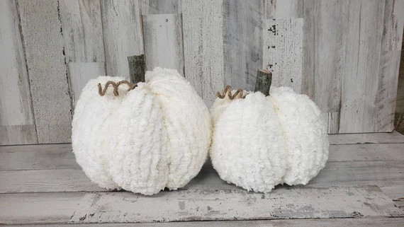 Off White Chenille Pumpkins Handmade, Rustic Fall Decorations, Autumn Decor, Farmhouse Decor, Far... | Etsy (US)