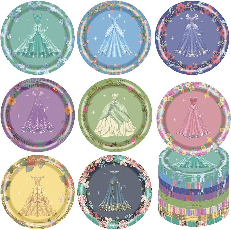 40 Pcs Princess Party Paper Plates 7 inch Disposable Princess Birthday Dessert Plates | Amazon (US)