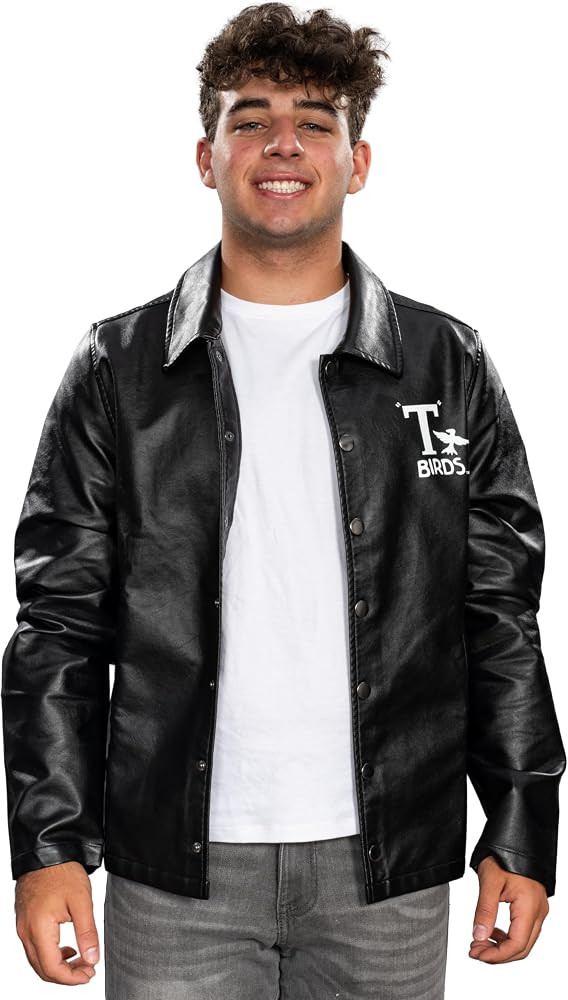 Mad Engine Grease Movie Black T-Birds Men's Black Leather Jacket 50s Halloween Costume Cosplay | Amazon (US)