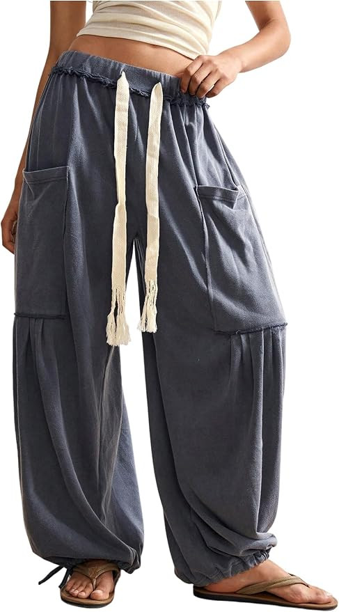 RoseSeek Women's Baggy Boho Harem Pants Wide Leg Sweatpants with Pockets | Drawstring Waist, Casu... | Amazon (US)