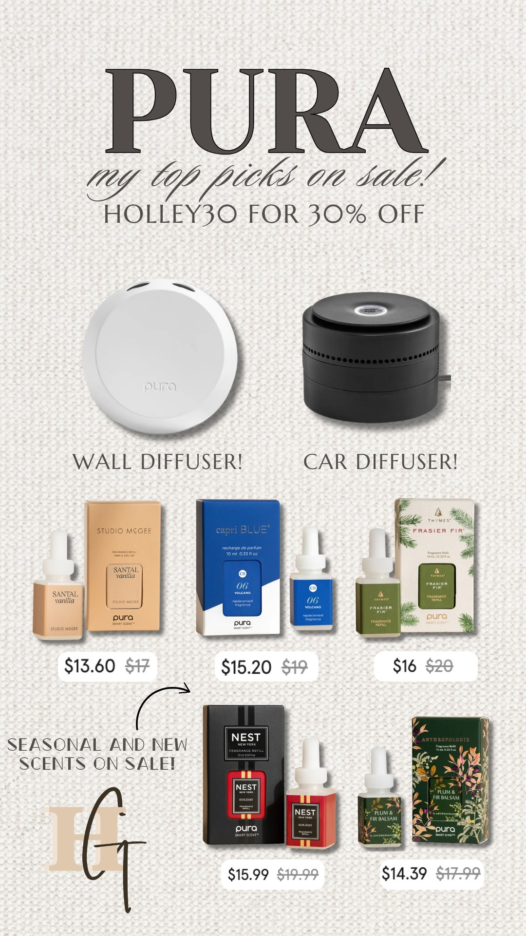 Pura on sale🙌🏼 30% off with code: HOLLEY30 🤯 Their seasonal and new scents are as low as $13!✨🤎

pura / pura sale / on sale / gift guide / sale alert / gifts / gift ideas / diffuser / seasonal scents / seasonal fragrances /  car diffuser / stocking stuffers / stocking stuffer ideas / sale finds / gifts under $50 / gifts under $100 / Holley Gabrielle 

 #LTKGiftGuide #LTKSeasonal #LTKSaleAlert