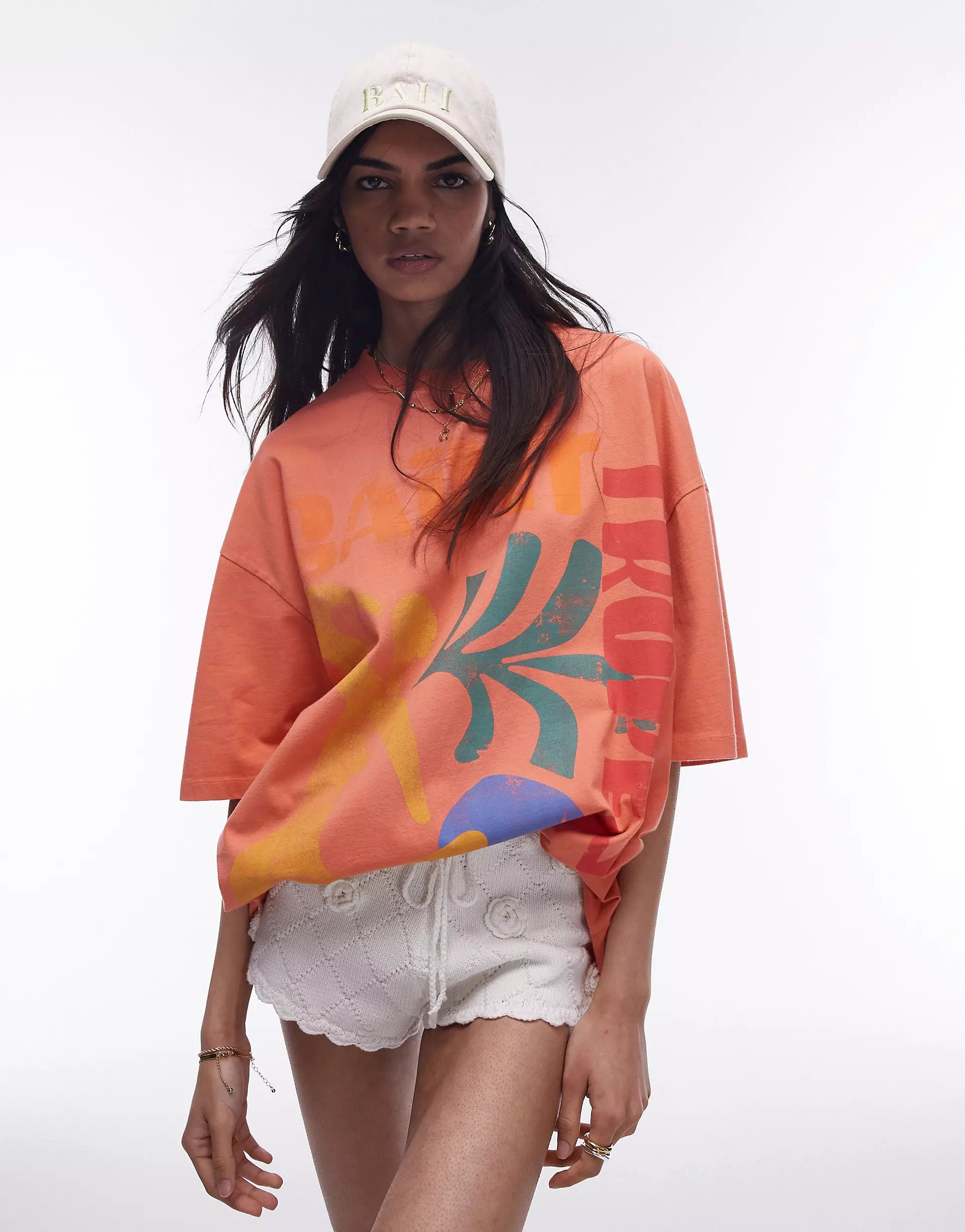 Topshop - T-shirt oversize à imprimé artistique Saint Tropez - Orange | ASOS | ASOS (Global)