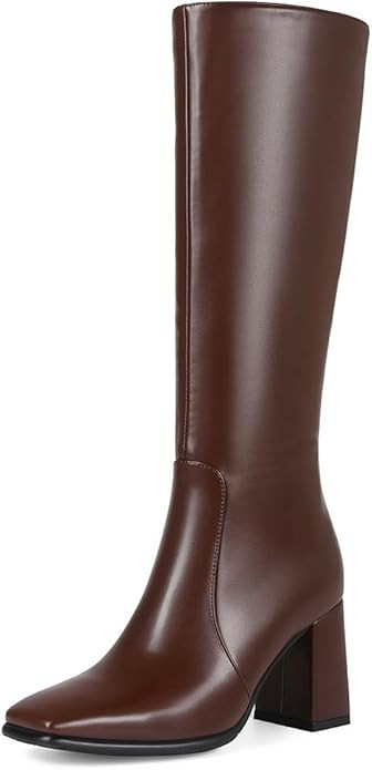 Square Toe Knee High Boots for Women Stylish Tall Boots Chunky Heel Long Boots Crocodile Boots Si... | Amazon (US)