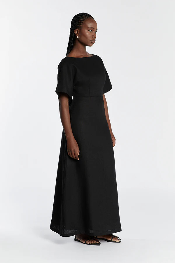 LYNDAL BLACK LINEN MIDI DRESS | DISSH