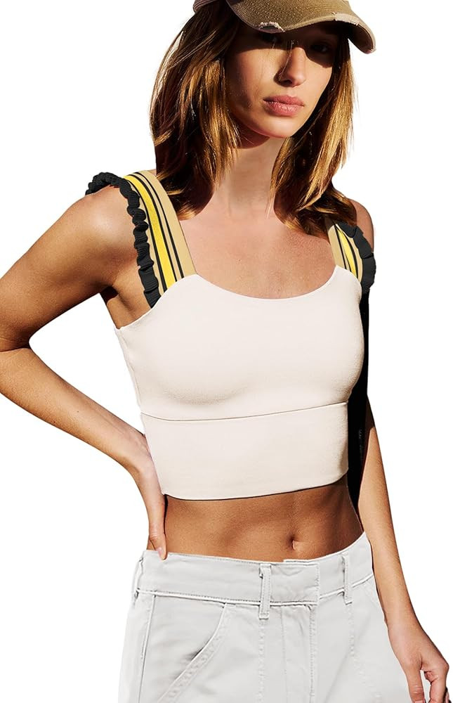 LAMISSCHE Womens Cropped Workout Tank Tops Padded Sports Bra Time Out Tank Ruffle Athletic Yoga G... | Amazon (US)
