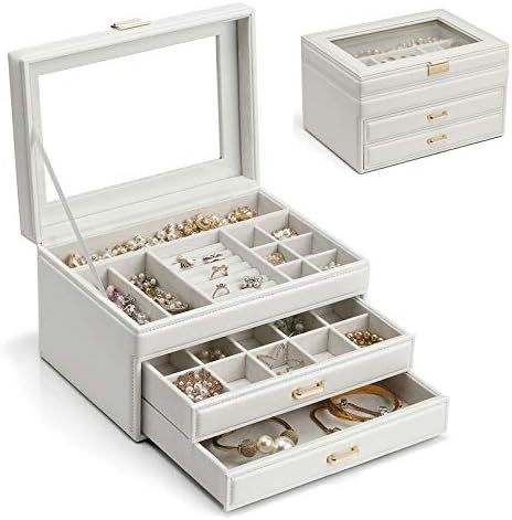Vlando Jewelry Box Large-Capacity Jewelry Storage Box, Mirror Jewelry Storage Box, Girl/Woman Ear... | Amazon (US)