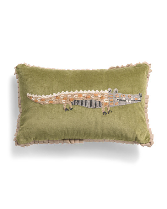 13x21 Cotton Velvet Alligator Pillow With Pleated Trim | TJ Maxx