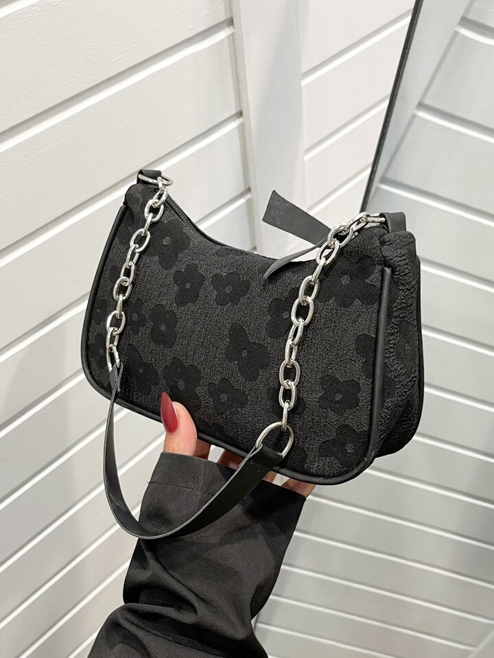 Quiet Luxury Flowers Floral Pattern Chain Hobo Bag, For Teacher Gifts,For Women, Rookies & White-... | SHEIN