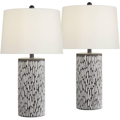 360 Lighting Shane Modern Table Lamps 26 1/2" High Set of 2 Gray White Ceramic Fabric Drum Shade for Bedroom Living Room Bedside Nightstand Office | Target