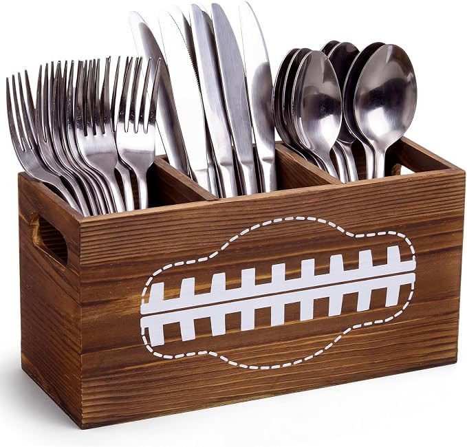 Gerrii Wooden Football Utensil Caddy 9.1 x 4.5 x 3.5 in, 3-Compartment Silverware Organizer, Cutl... | Amazon (US)