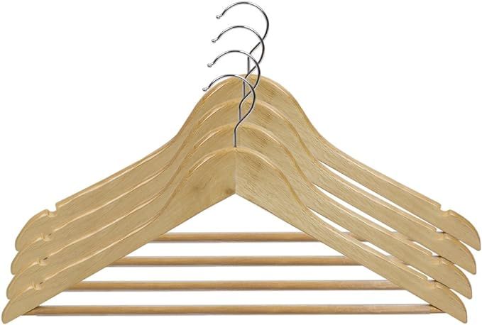 Home Basics 5 Pack Wooden Non-Slip Suit Hangers with Pants Bar – Smooth Finish Solid Wood Coat ... | Amazon (US)