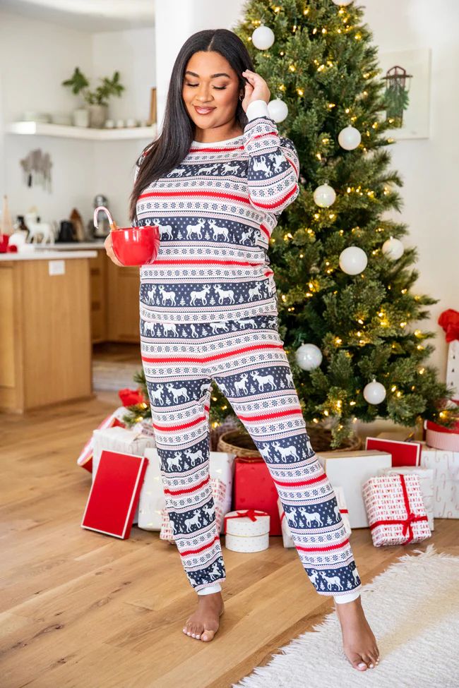 Holly And Jolly Charcoal Christmas Print Pajama Top | Pink Lily