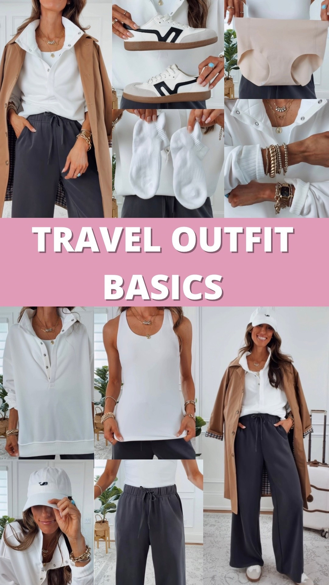 Travel Outfit Basics / wearing a xsmall in the pants and built in bra tank and small in pullover and trench. 

#LTKgrwm #LTKTravel #LTKmomlife