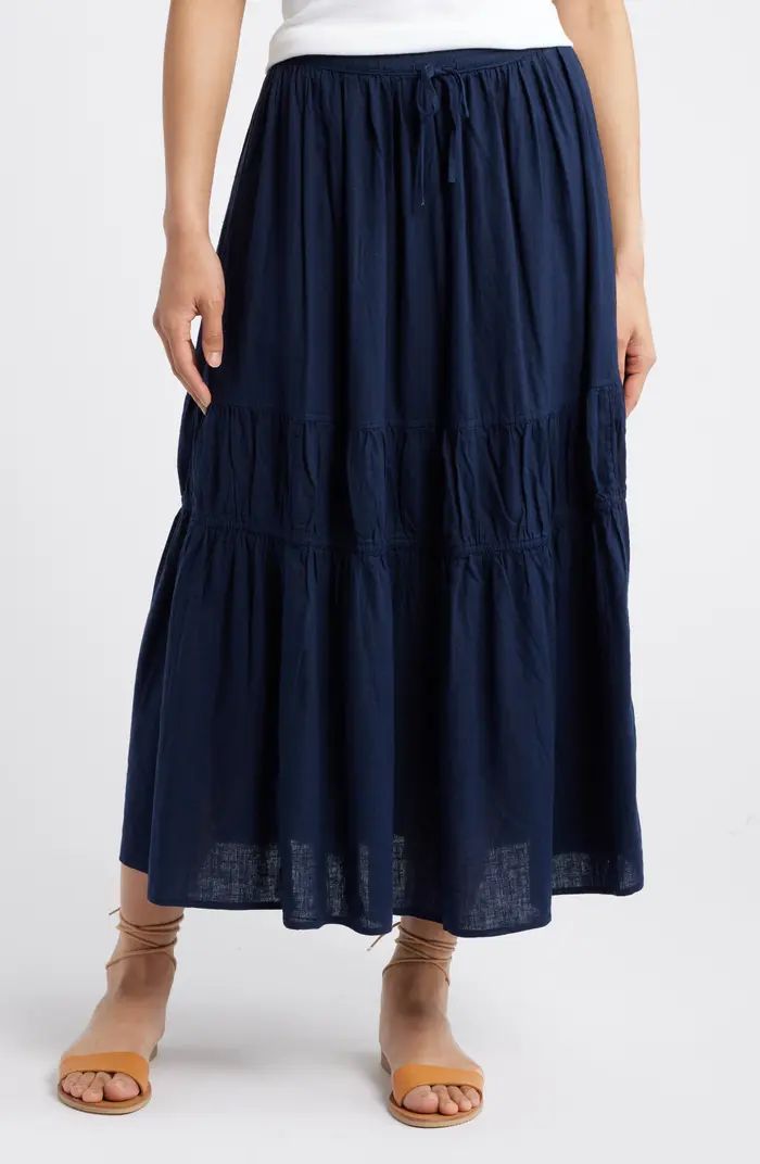 Caslon® Tiered Linen Blend Midi Skirt | Nordstrom | Nordstrom