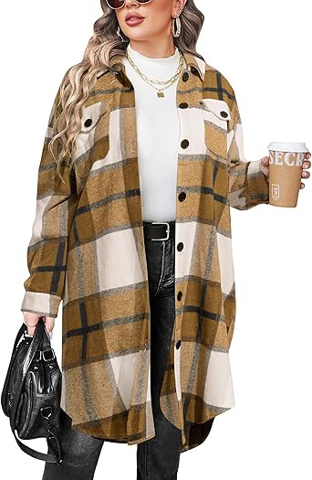 IN'VOLAND Womens Plus Size Flannel Plaid Shirts Long Sleeve Lounge Lapel Boyfriend Button Down Ta... | Amazon (US)