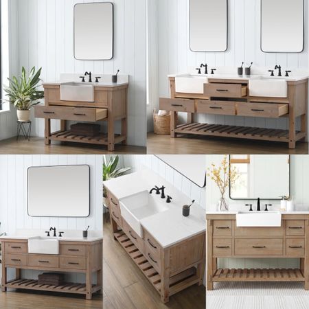 Wood-toned modern farmhouse bath vanities for your honeymoon refresh. #bathvanity

#LTKSeasonal #LTKsalealert #LTKhome