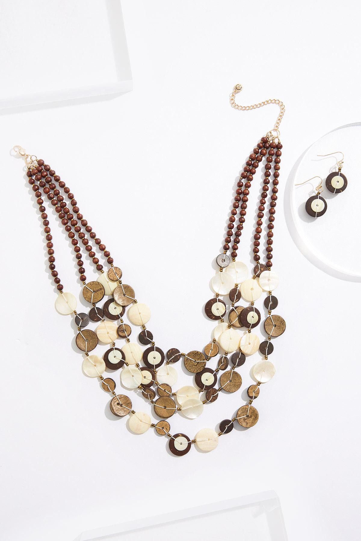Layered Wood Disc Short Necklace Set | Cato Fashions