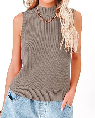 Rilista Women Summer Knit Tank Tops Sleeveless Turtleneck Cami Shirts Ribbed Mock Neck Pullover Sweater Vests | Amazon (US)