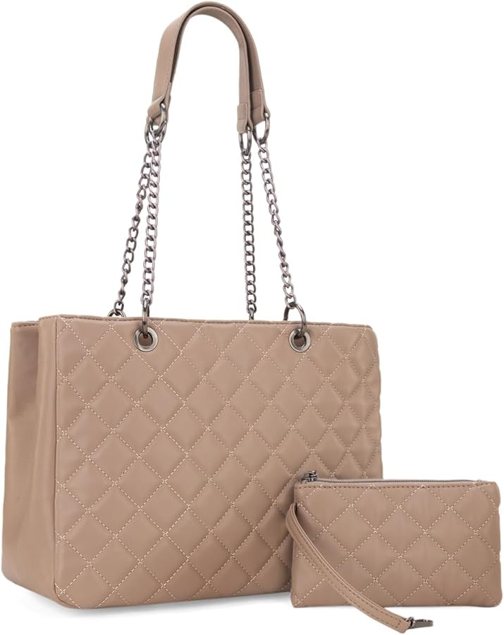 Montana West Handbags Quilted Tote Bag for Women Chain Shoulder Bag 2Pcs Set | Amazon (US)