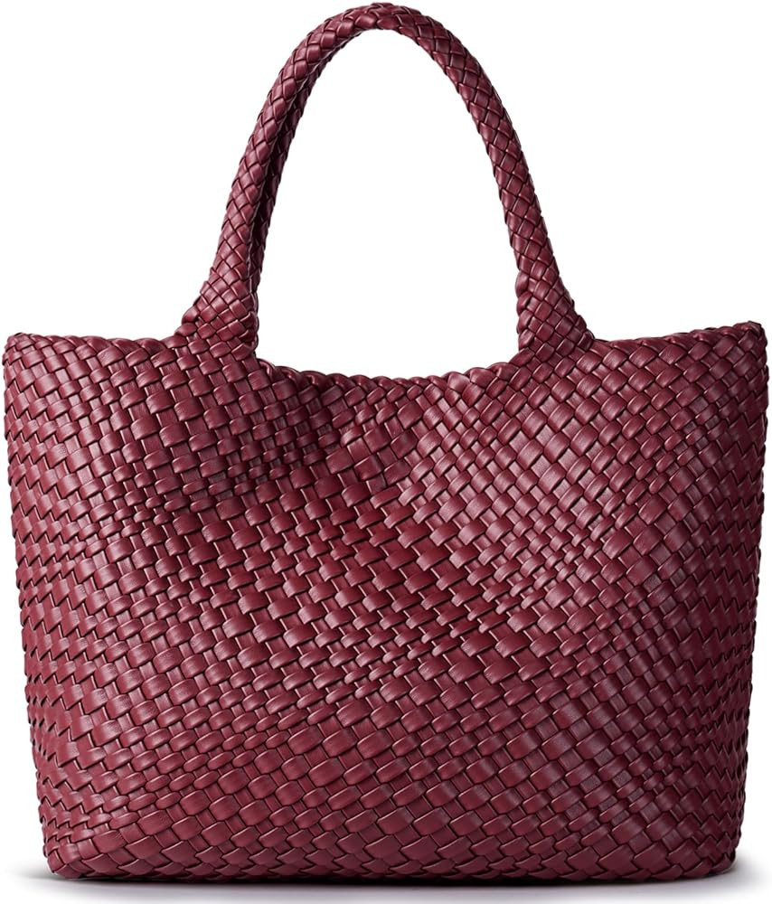 Woven Shoulder Bag for Women, Fashion Top Handle Soft Vegan Leather Shopper | Amazon (US)