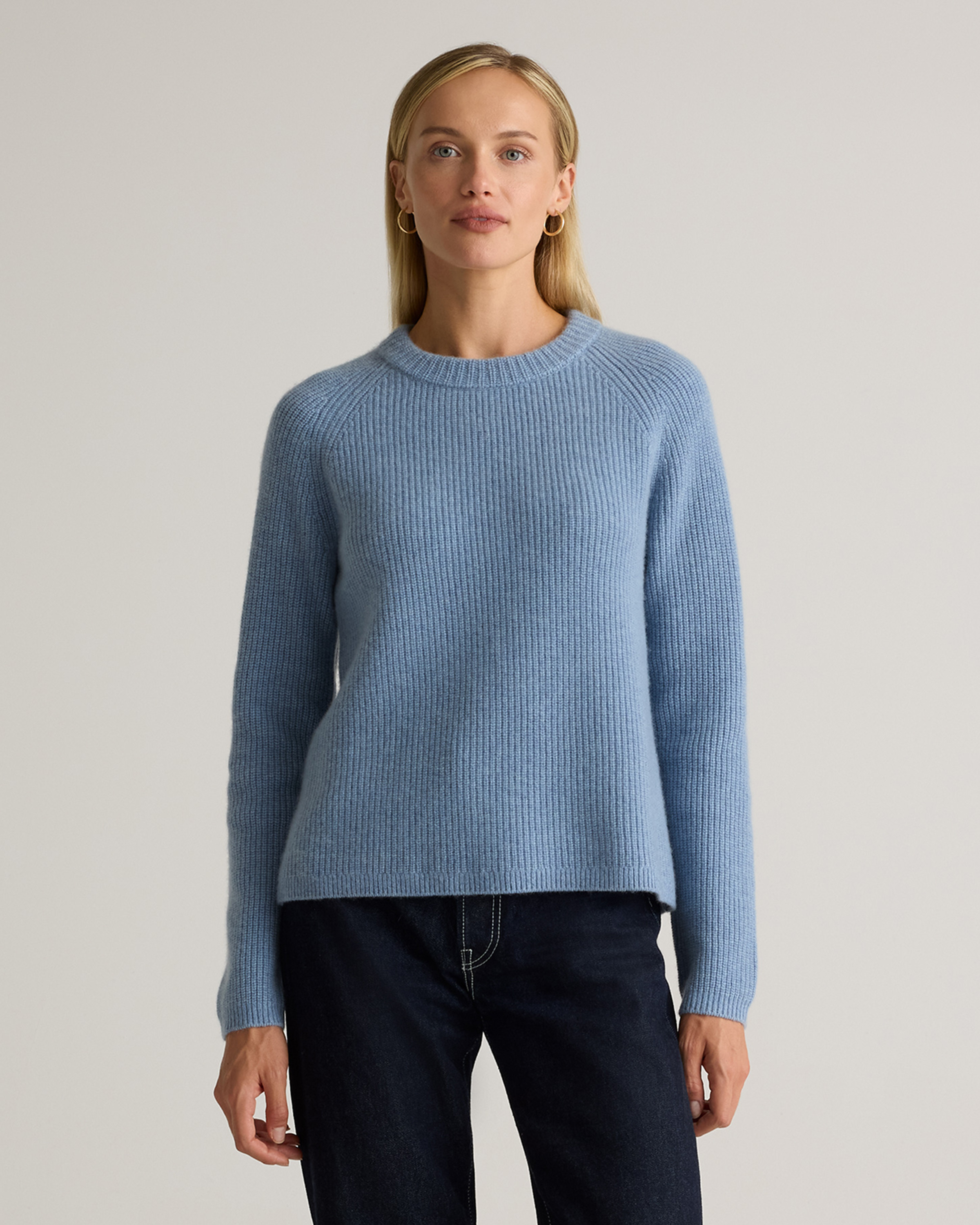 Quince | Women's Mongolian Cashmere Fisherman Crewneck Sweater in Faded Denim, Size XS | Quince