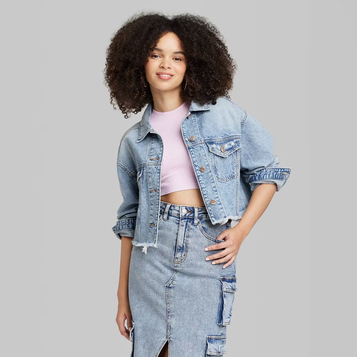 Women's Cropped Denim Trucker Jacket - Wild Fable™ | Target