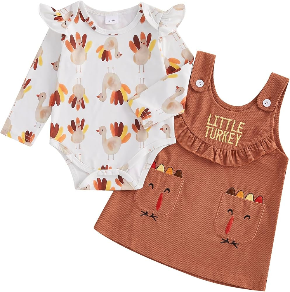 My First Thanksgiving Baby Girl Outfit Newborn Turkey Romper And Corduroy Skirt Little Turkey Dre... | Amazon (US)