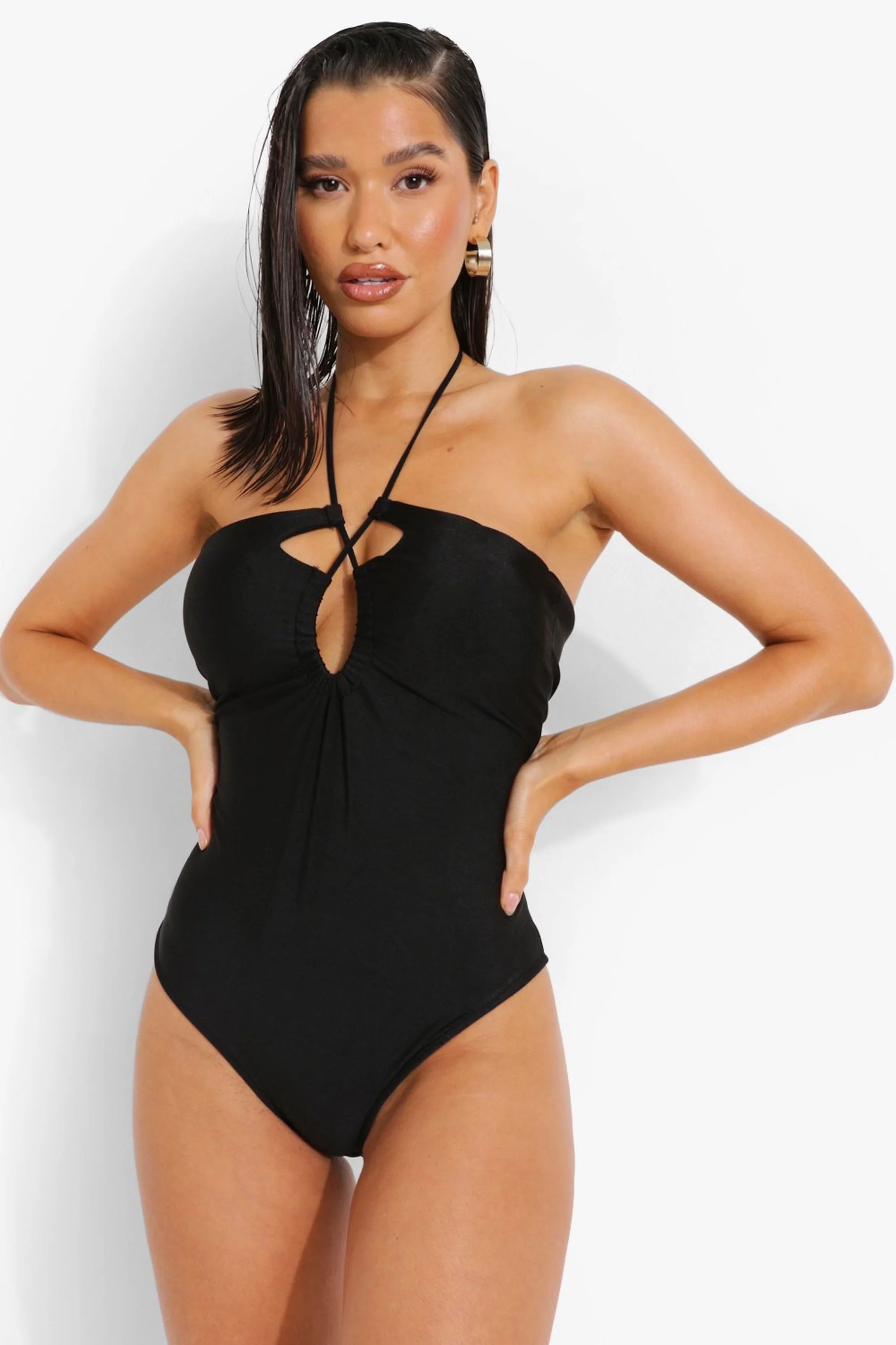 Halter Neck Strappy Swimsuit | Boohoo.com (US & CA)