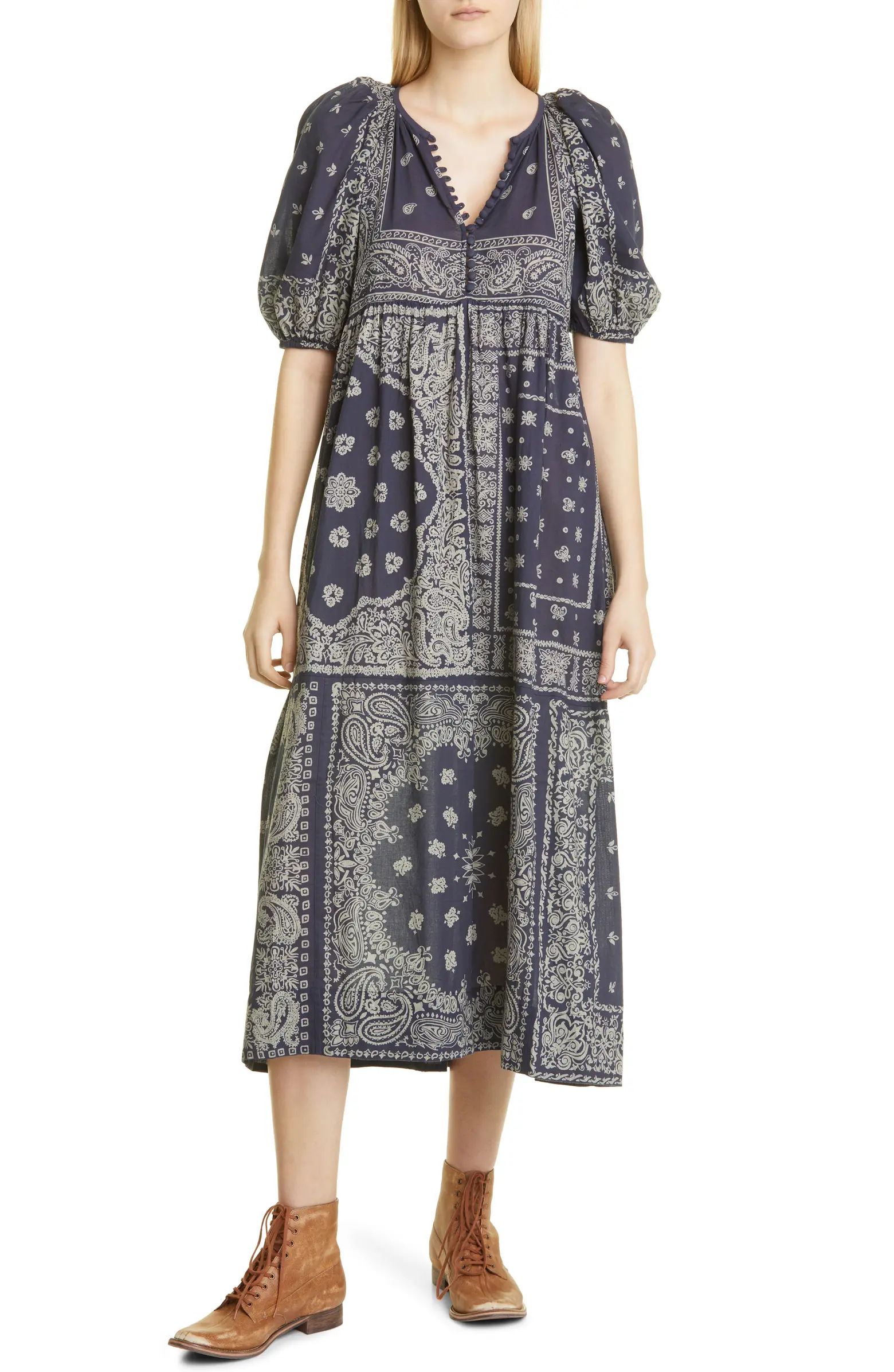 The Ravine Bandana Print Cotton Midi Dress | Nordstrom
