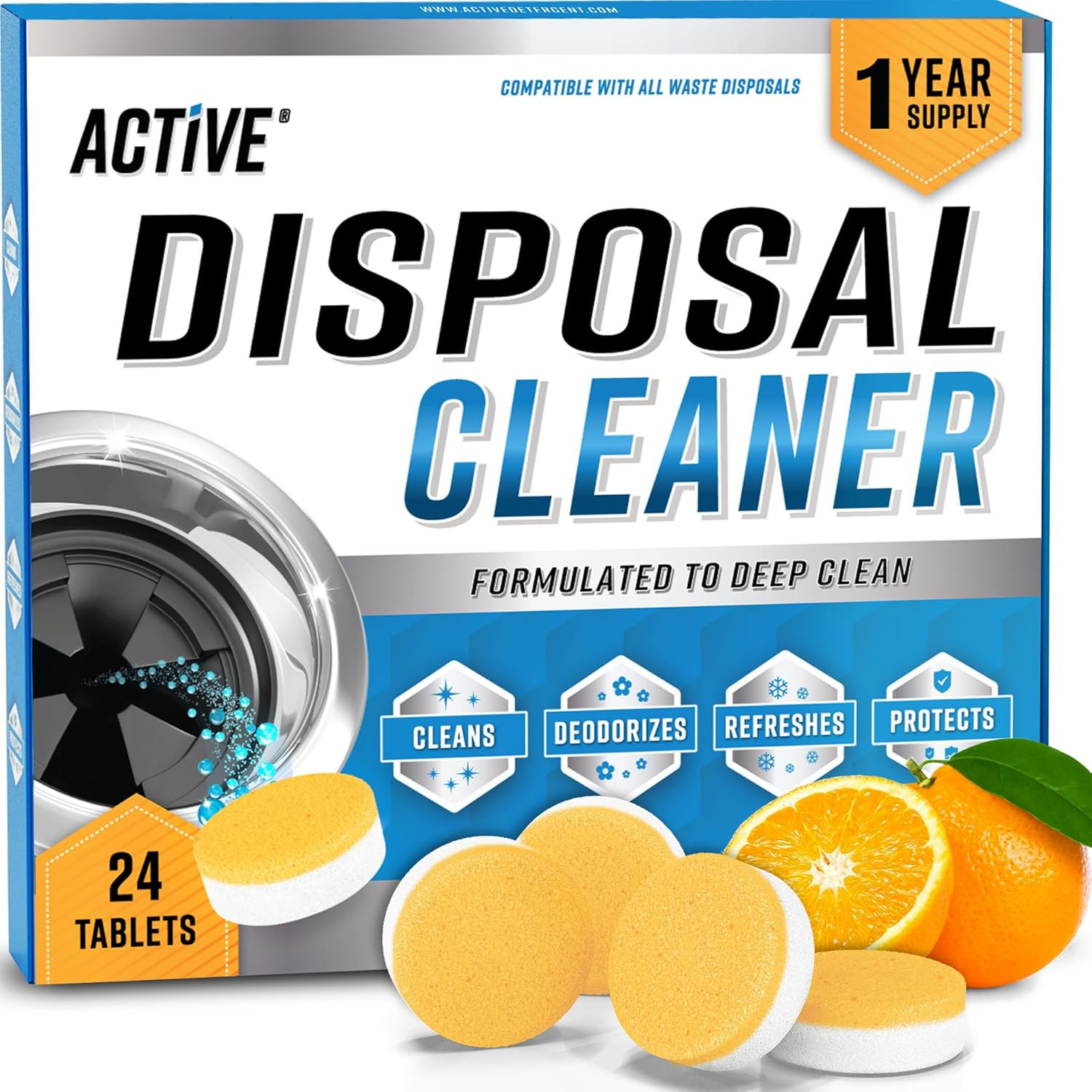 Garbage Disposal Cleaner Deodorizer Tablets - 24 Pack, New Powerful XL Foaming Tablet - Fresh Citrus Foam Sink Garburator Disposer Freshener, Natural Kitchen Drain Cleaning Care - 1 Year Supply | Amazon (US)