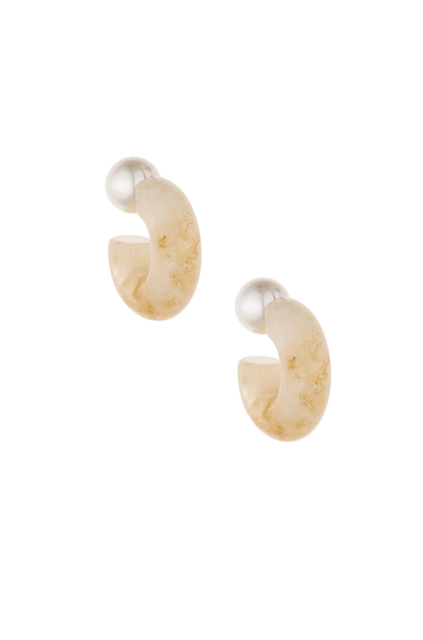 Beige Resin & Pearl 18k Gold Plated Chunky Hoops | Ettika