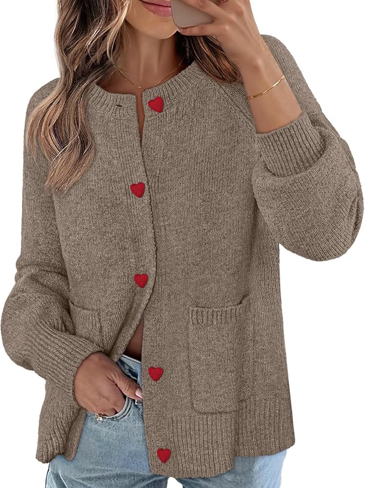 MEROKEETY Women's Cardigan Sweaters 2025 Trendy Long Sleeve Button Up Crewneck Knit Tops Cute Ope... | Amazon (US)