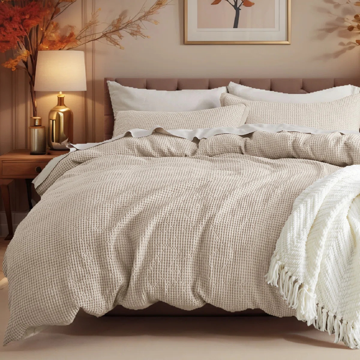 Bedsure Luxury Soft 100% Cotton Waffle Weave Plaid Duvet Cover | Wayfair North America