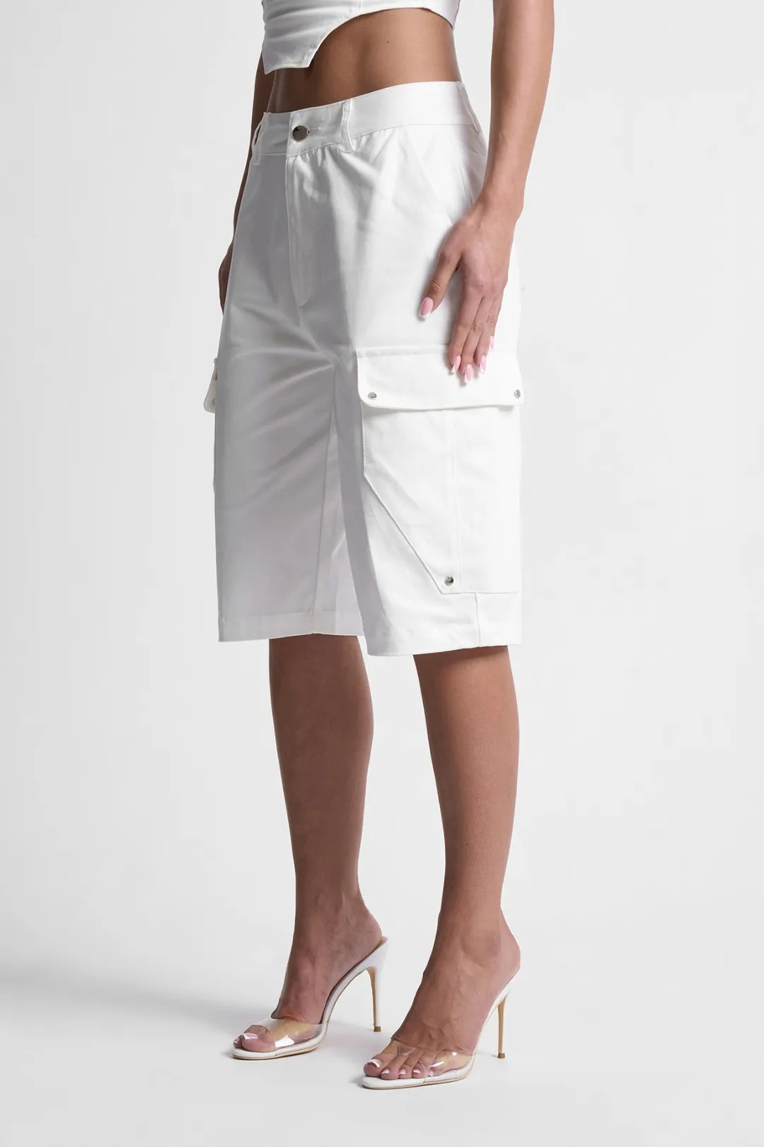 White Tanaki Mixed Fabric Cargo Shorts | Boohoo | Boohoo.com (UK & IE)