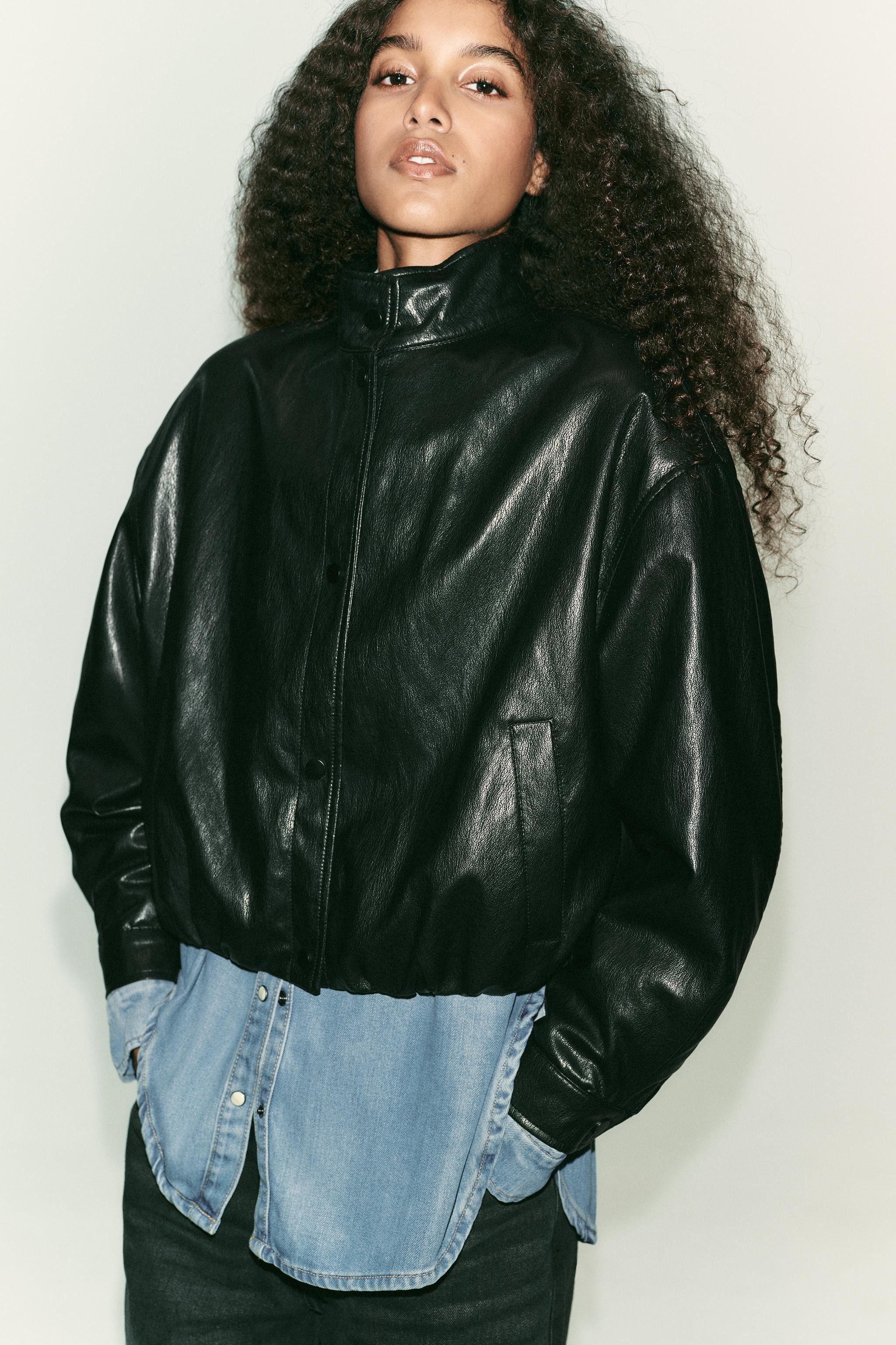 HIGH COLLAR FAUX LEATHER BOMBER JACKET | Zara US