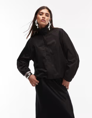 ASOS DESIGN funnel neck tech jacket with pleat sleeve detail in black | ASOS (Global)