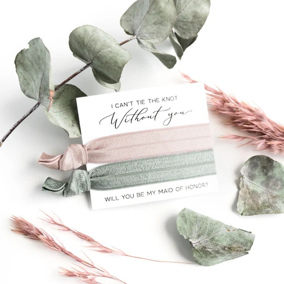 Sage Bridesmaid Proposal Hair Tie Gift | Will You Be My Maid of Honor, Bridal Party Box Filler, S... | Etsy (US)