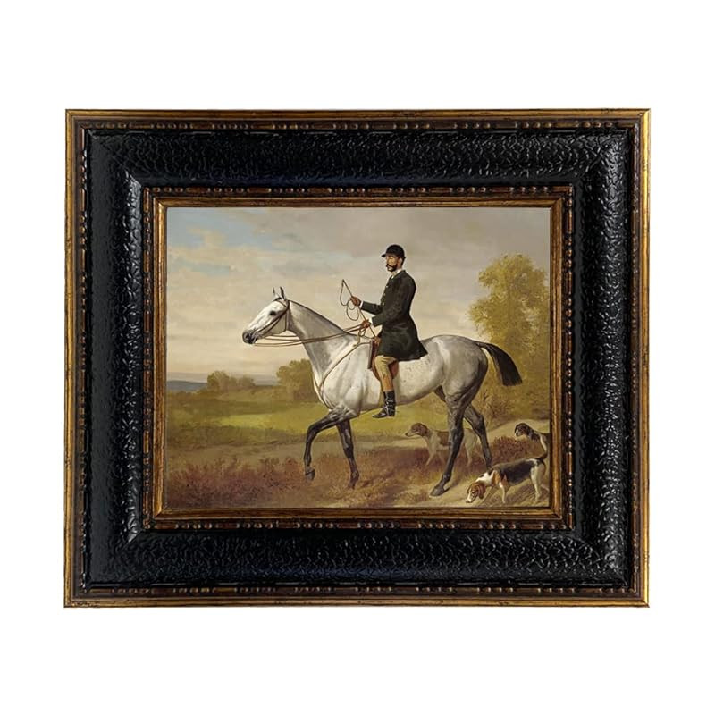 A Huntsman with Horse and Hounds Framed 8x10 Oil Painting Print on Canvas (Leather-Look Frame) | Amazon (US)