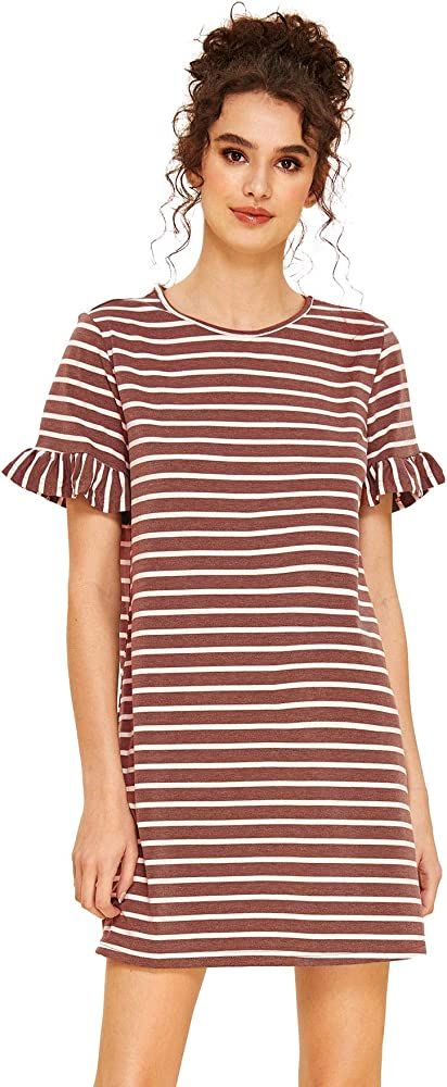 Women's Summer Casual Ruffle Short Sleeve Tunic Striped T-Shirt Dress | Amazon (US)